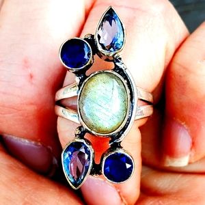 New Labradorite & Blue Topaz 925 Silver Ring.